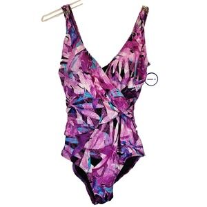 Swimsuits For All Women Size 14 One Piece Purple Floral Tropical Print Rushed